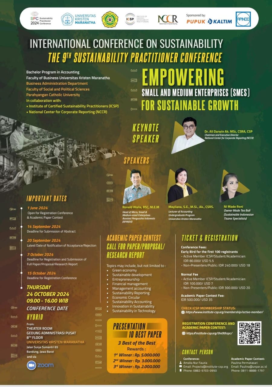 International Conference on Sustainability(The 9th Sustainability Practitioner Conference)Empowering Small and Medium Enterprises (SMEs) for Sustainable Growth