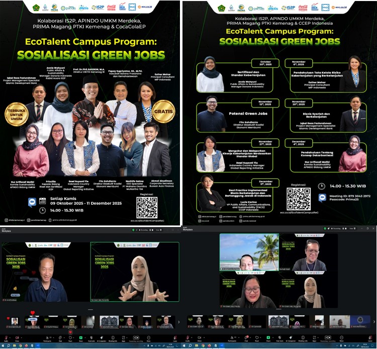 Kolaborasi APINDO UMKM Merdeka – PRIMA Magang PTKI KEMENAG- CCEP – IS2P Sosialisasi Green Jobs untuk Perguruan Tinggi Keagamaan Islam